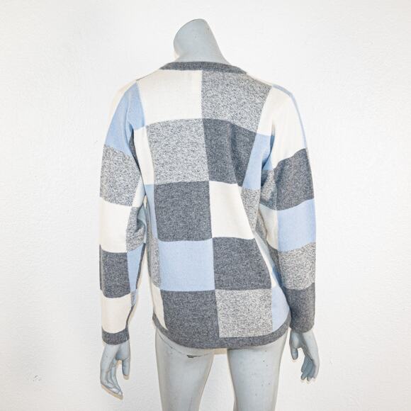 Clan Douglas 100% Cashmere Cardigan Sweater Grey Blue checker size Medium - Picture 5 of 9